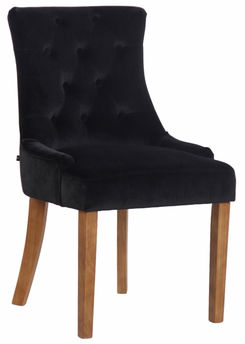 Jídelní židle Inverness ~ samet, dřevěné nohy antik světlé - Černá