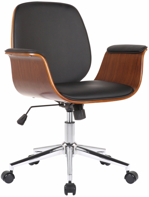 Kancelářská židle Kemberg ~ koženka, dřevo ořech - Černá