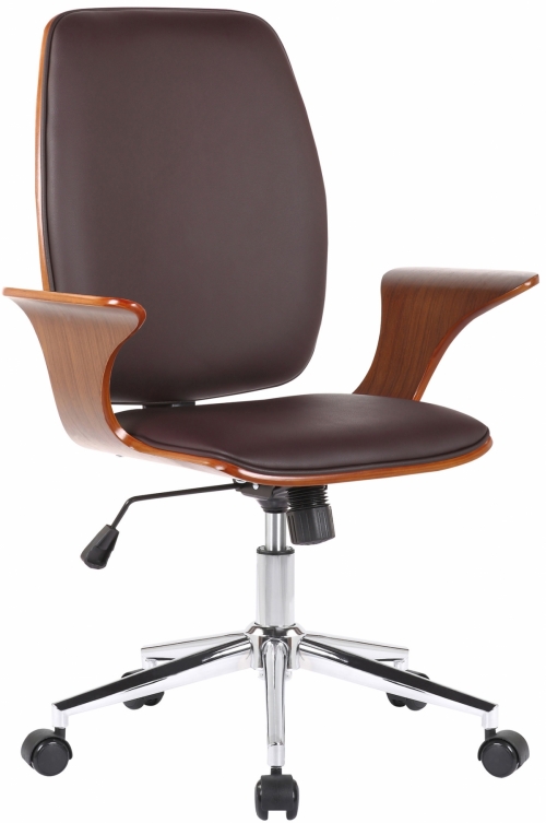 Kancelářská židle Burbank ~ koženka, dřevo ořech - Hnědá