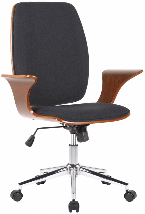 Kancelářská židle Burbank ~ látka, dřevo ořech - Černá