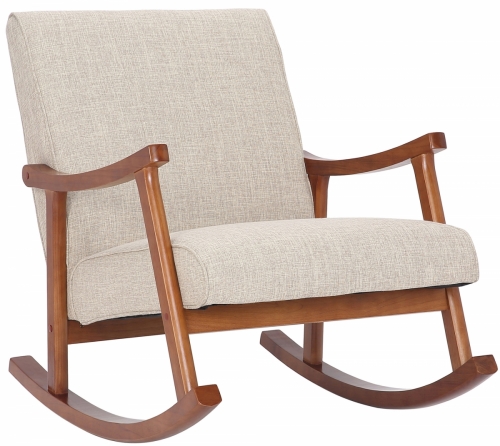 Houpací křeslo židle Morelia ~ látka, dřevěné nohy ořech - Krémová