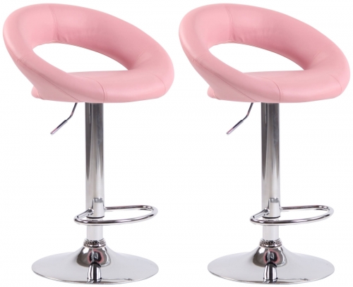 2x Barová židle Olinda - koženka, chrom rám - růžová