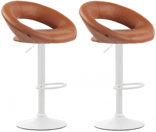 2x Barová židle Olinda - koženka, bílý rám - světle hnědá