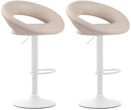 2x Barová židle Olinda - koženka, bílý rám - krémová