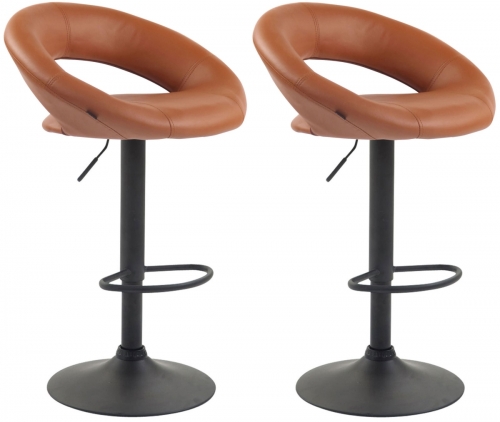 2x Barová židle Olinda - koženka, černý rám - světle hnědá