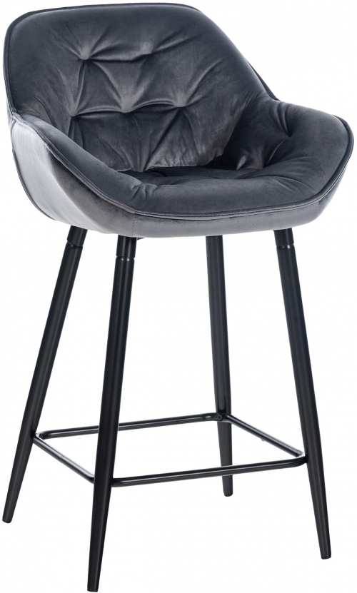 Barová židle Gibson ~ samet, kovové nohy černé - Tmavě šedá