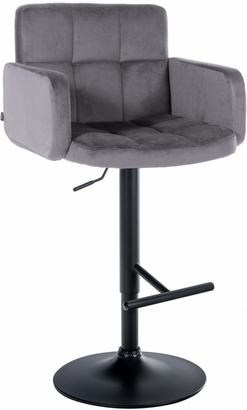 Barová židle Los Angeles - samet, černý rám - tmavě šedá