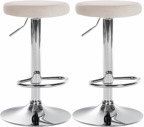 2x Barová židle Ponte - samet, chrom rám - Krémová