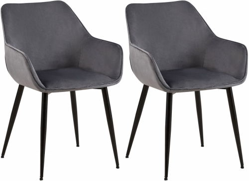 Set 2 jídelních židlí Vessa samet - tmavě šedá