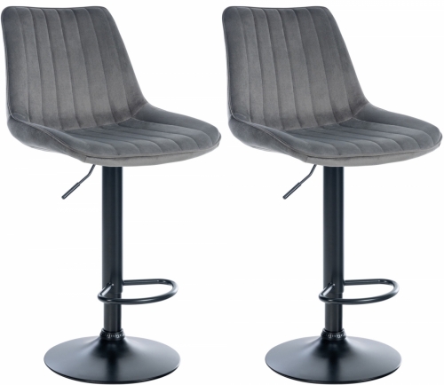 2x Barová židle Toni - samet, černý rám - Tmavě šedá