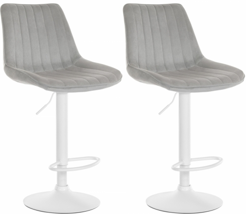 2x Barová židle Toni - samet, bílý rám - Šedá