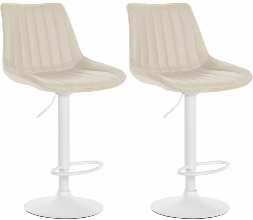 2x Barová židle Toni - koženka, bílý rám - Krémová