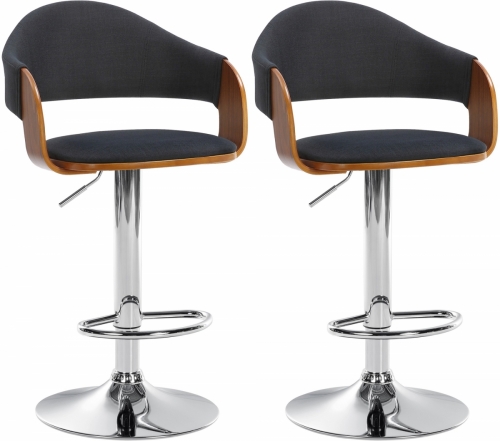 2x Barová židle Nilse - látka, chrom rám - ořech/černá