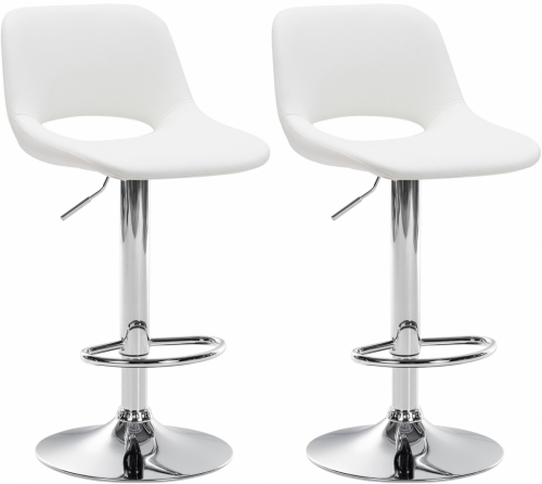 2x Barová židle Camden - koženka, chrom rám - Bílá