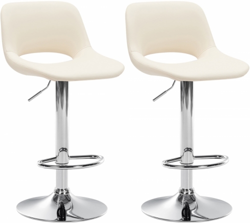 2x Barová židle Camden - koženka, chrom rám - Krémová