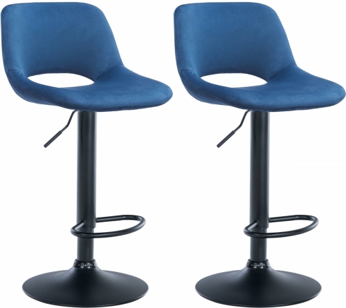 2x Barová židle Camden - samet, černý rám - Modrá
