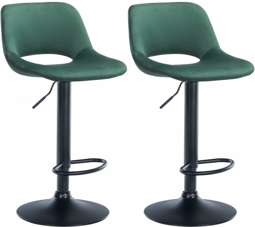 2x Barová židle Camden - samet, černý rám - Zelená