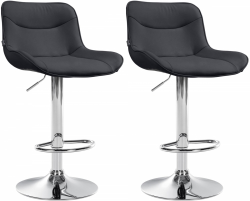 2x Barová židle Vonore - koženka, chrom rám - Černá