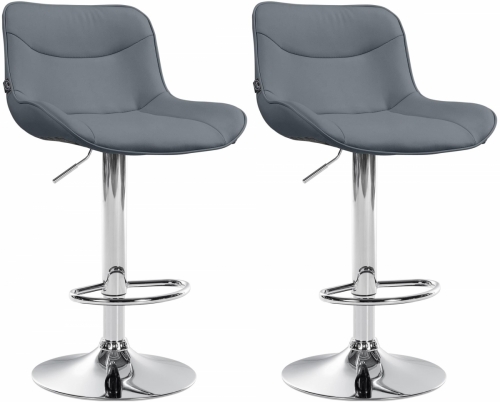 2x Barová židle Vonore - koženka, chrom rám - Šedá