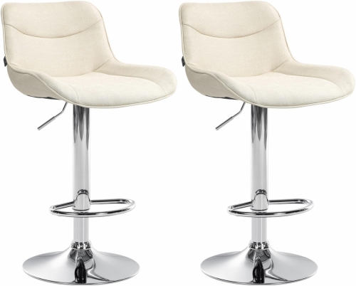 2x Barová židle Vonore - látka, chrom - Krémová