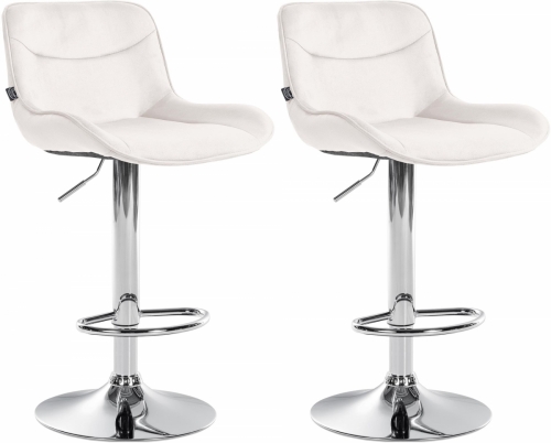 2x Barová židle Vonore - samet, chrom rám - Krémová