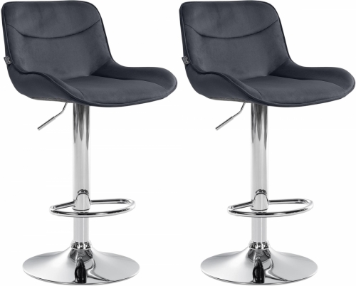 2x Barová židle Vonore - samet, chrom rám - Černá