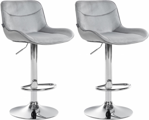 2x Barová židle Vonore - samet, chrom rám - Šedá