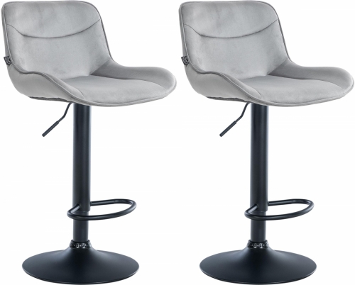 2x Barová židle Vonore - samet, černý rám - Šedá