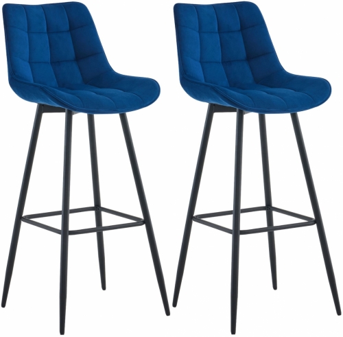 2x Barová židle Dartford - samet - Modrá