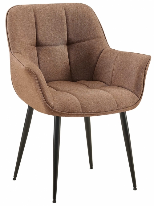 Židle s područkami Roseville - látka, nohy černý kov - Šedo-hnědá (Taupe)