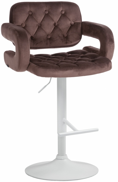 Barová židle Dublin - samet, bílý rám - Hnědá