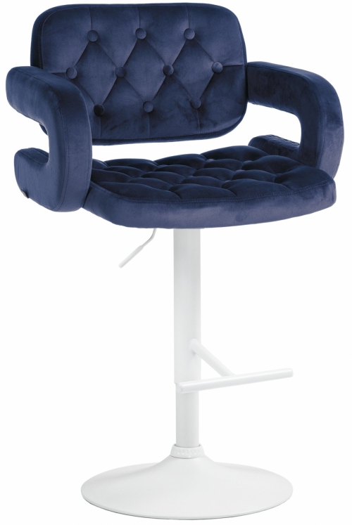 Barová židle Dublin - samet, bílý rám - Modrá