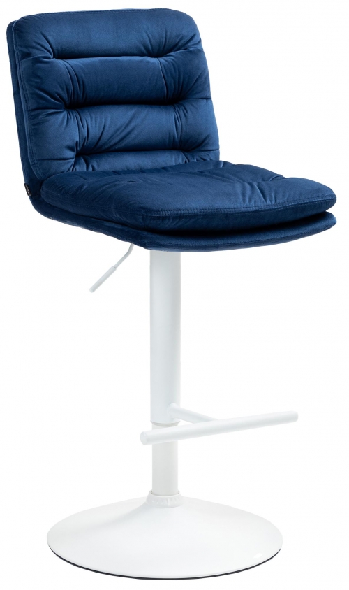 Barová židle Damar - samet, bílý rám - modrá