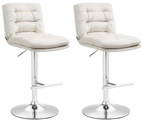 2x Barová židle Damar - samet, chrom rám - krémová
