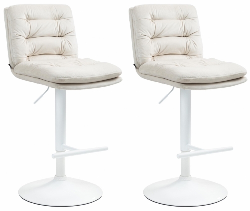 2x Barová židle Damar - samet, bílý rám - cream