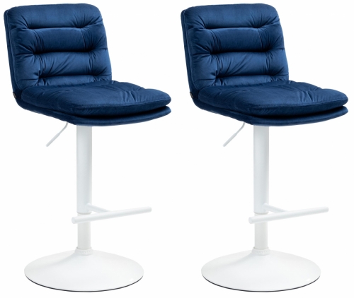 2x Barová židle Damar - samet, bílý rám - blue