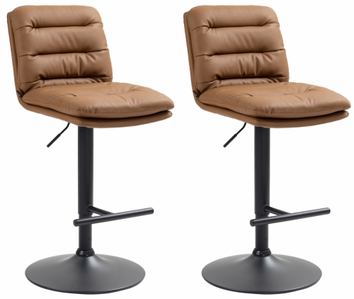 2x Barová židle Damar - koženka, černý rám - Světle hnědá