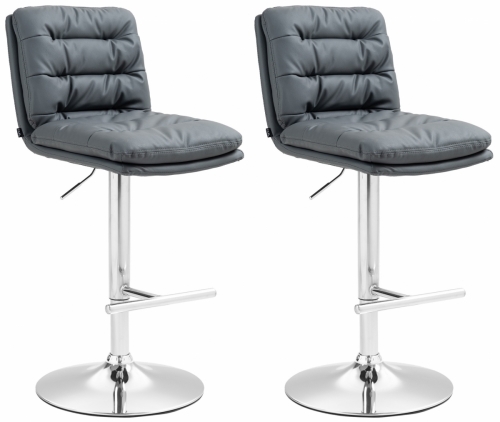 2x Barová židle Damar - koženka, chrom rám - šedá