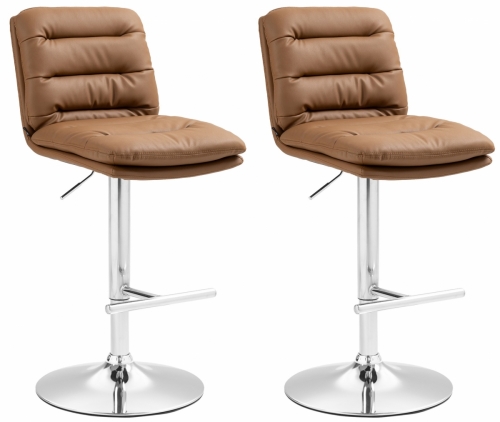 2x Barová židle Damar - koženka, chrom rám - světle hnědá