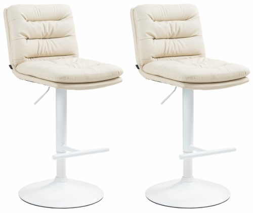 2x Barová židle Damar - koženka, bílý rám - krémová