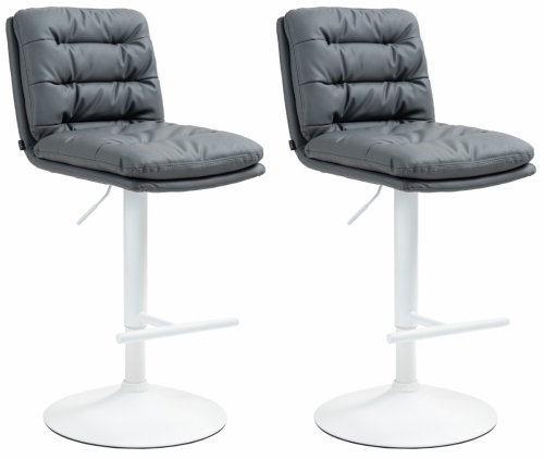 2x Barová židle Damar - koženka, bílý rám - šedá