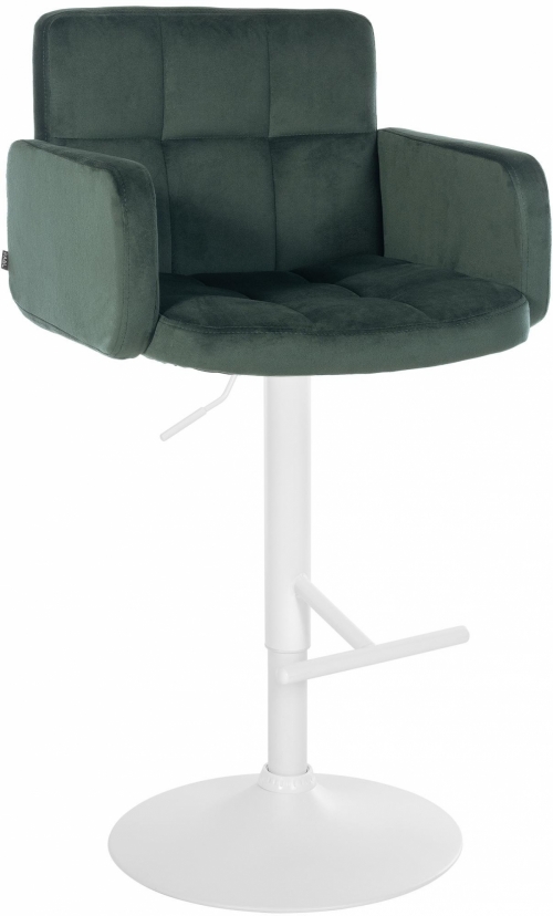 Barová židle Los Angeles - samet, bílý rám - tmavě zelená