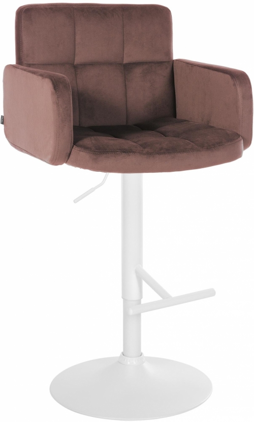 Barová židle Los Angeles - samet, bílý rám - hnědá