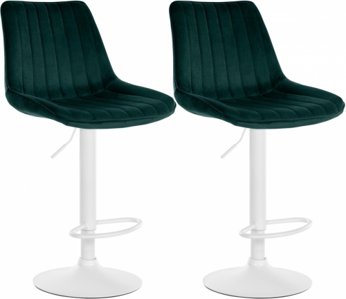 2x Barová židle Toni - samet, bílý rám - Zelená
