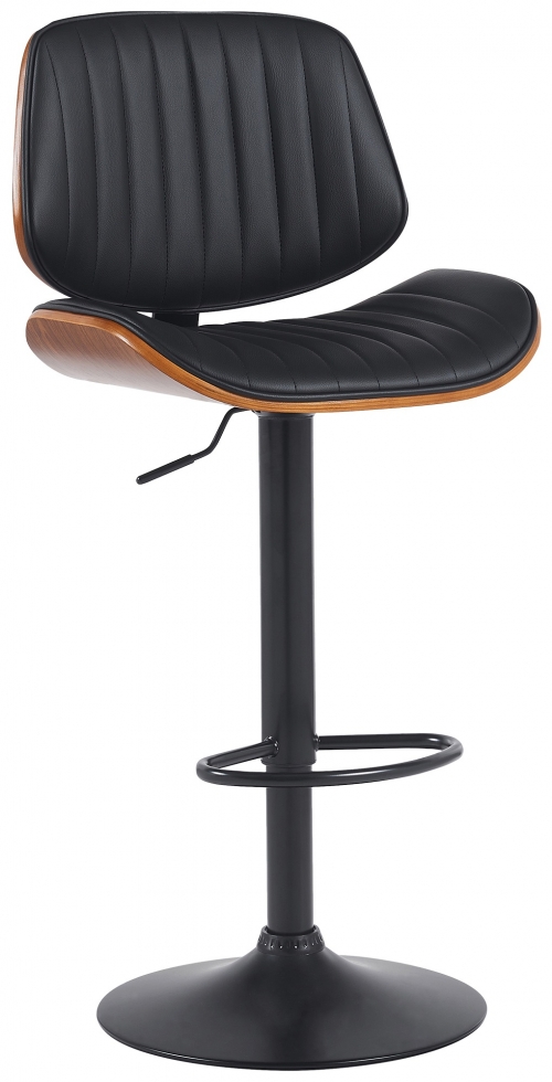 Barová židle Clawson koženka černá - ořech/černá