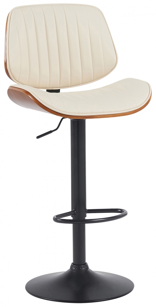 Barová židle Clawson koženka černá - ořech/krémová