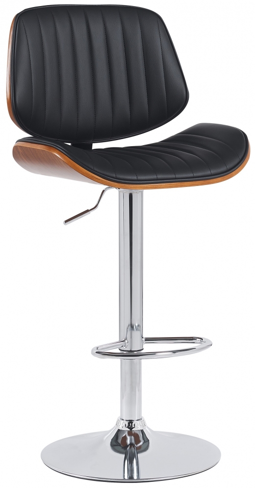 Barová židle Clawson - koženka, chrom rám - ořech/černá