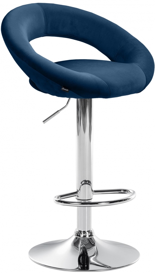 Barová židle Olinda - samet, chrom rám - modrá