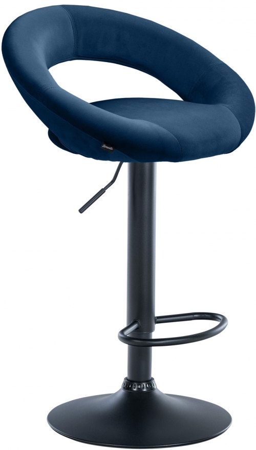 Barová židle Olinda - samet, černý rám - modrá