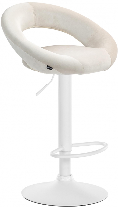 Barová židle Olinda - samet, bílý rám - krémová
